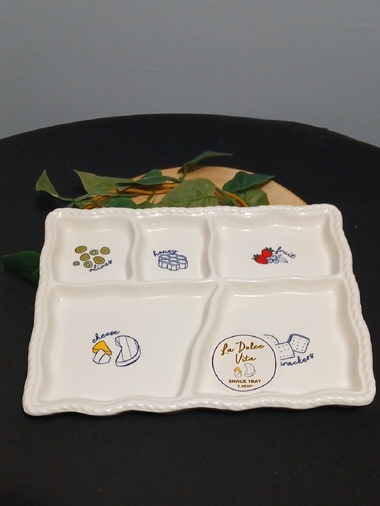 Dolce Vita Other - Dolce Vita Cream Ceramic Sectioned Appetizer Platter with Food Illustrations NWT
